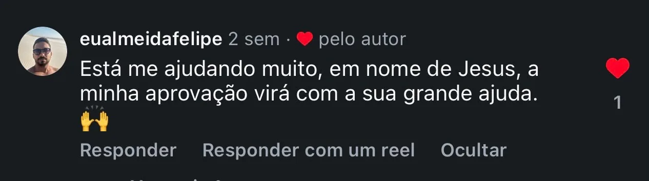 Aluna dizendo que a aprovação virá com a ajuda do material