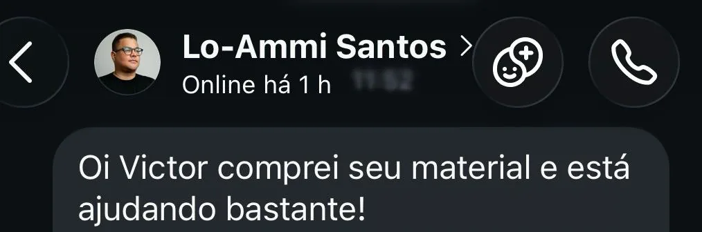 Aluno Lo-Ammi Santos dizendo que comprou o material e está ajudando bastante